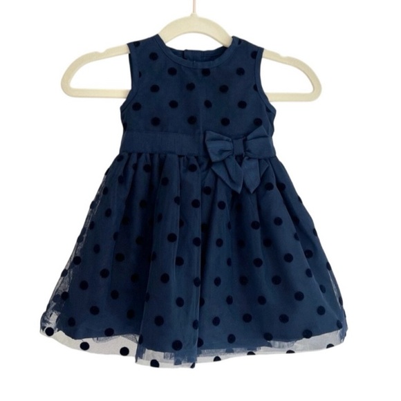 Carter's Elegant Navy Formal Dress w/Velvet Polka Dots & Bow Baby Girl 6 Months - Picture 1 of 6